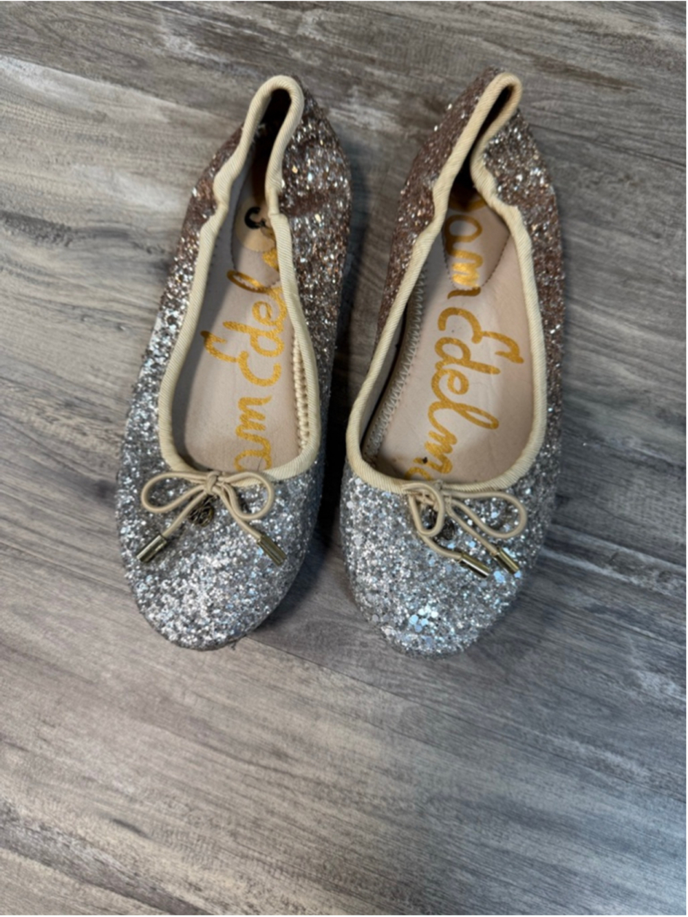 Sam Edelman Girls Felicia Glitter Ballet Flats Ombre Silver Gold Size 3
